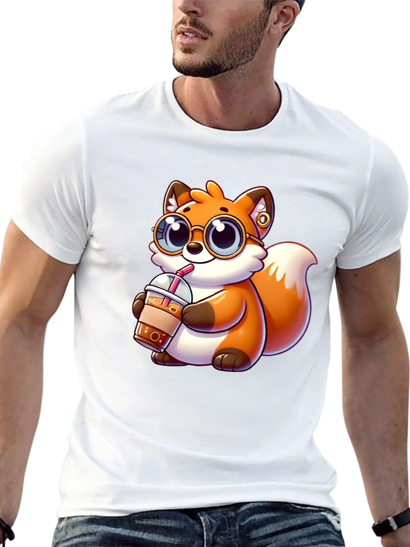 Fox Drinking Iced Coffee Graphic Tee