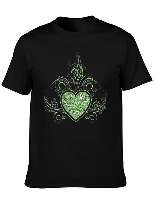 Glitter Heart Graphic Black T-Shirt