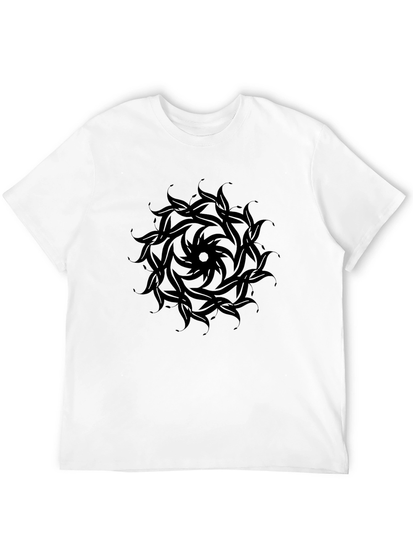 Mens Black Tee with Circular Leaf Design