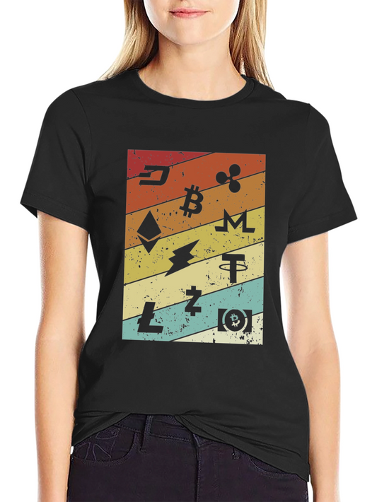 Crypto Currency Graphic Print T-Shirt - Retro Style