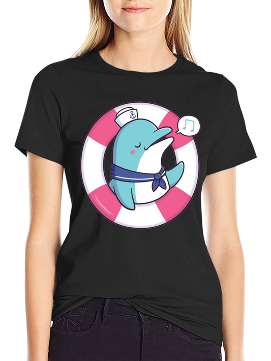 Cute Dolphin Sailor Graphic T-Shirt
