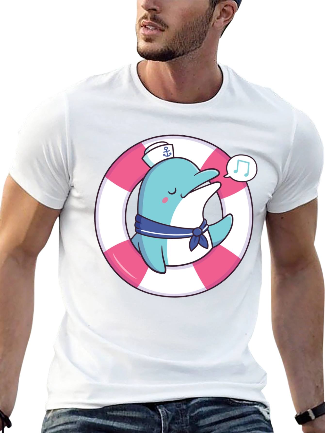 Cute Dolphin Sailor Graphic T-Shirt
