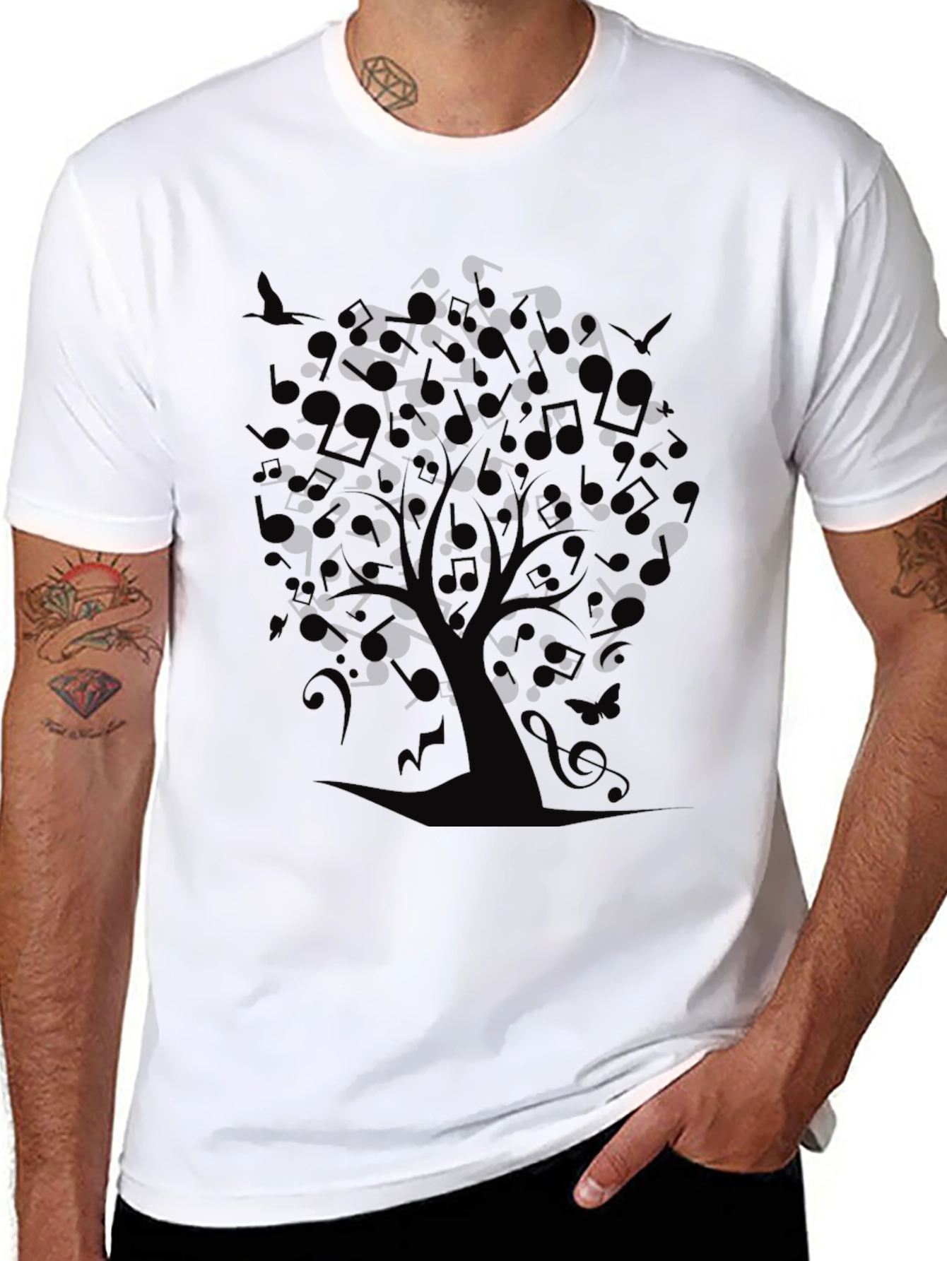 Musical Tree Graphic Black T-Shirt