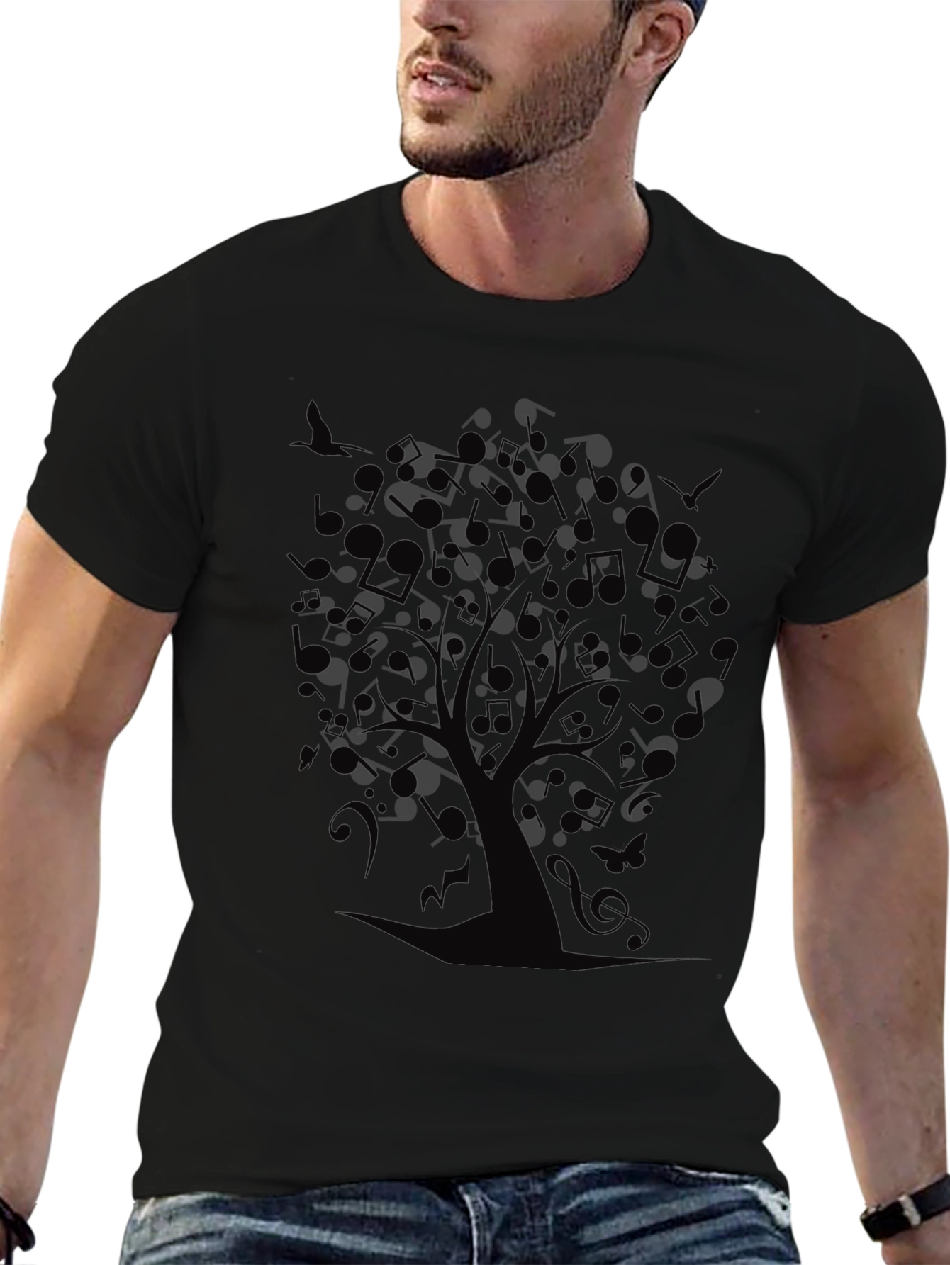Musical Tree Graphic Black T-Shirt