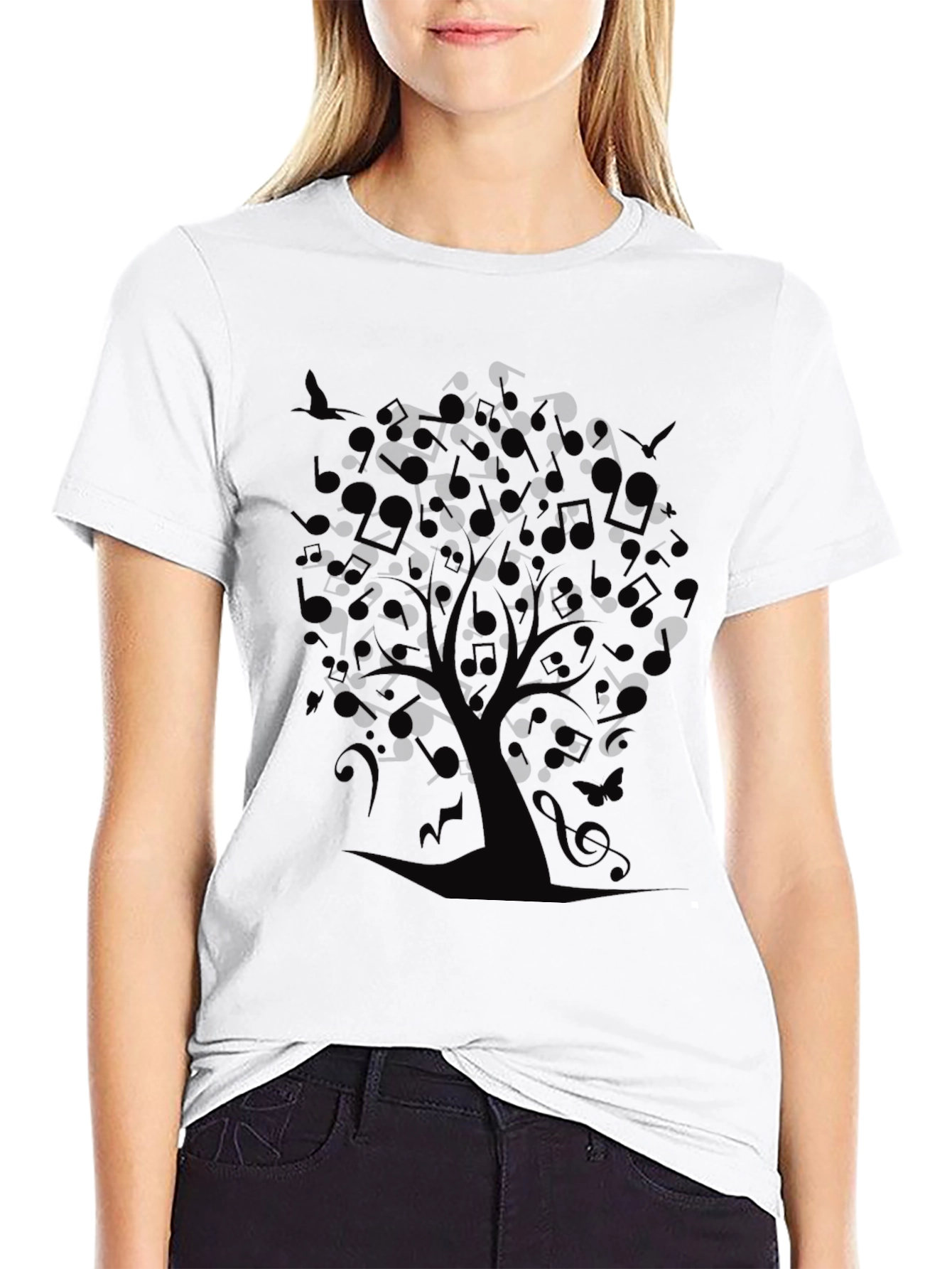 Musical Tree Graphic Black T-Shirt