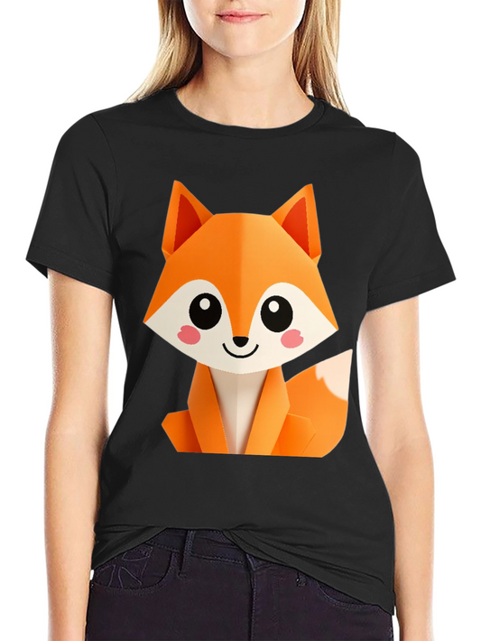 Cute Origami Fox Graphic Tee - Black