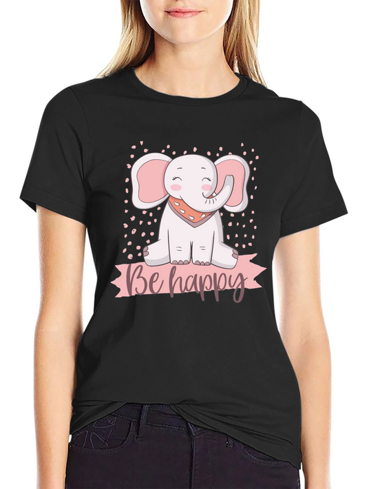 Be Happy Elephant Graphic T-Shirt