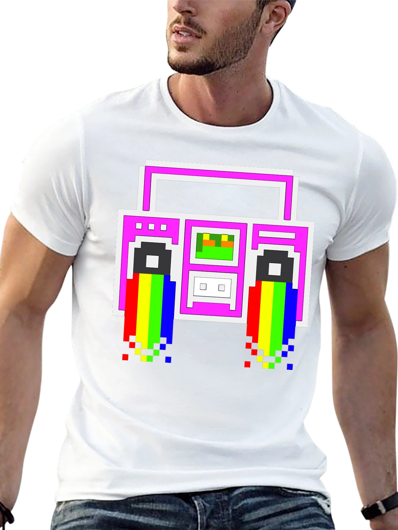 Retro 8-Bit Boombox Graphic T-Shirt - Black