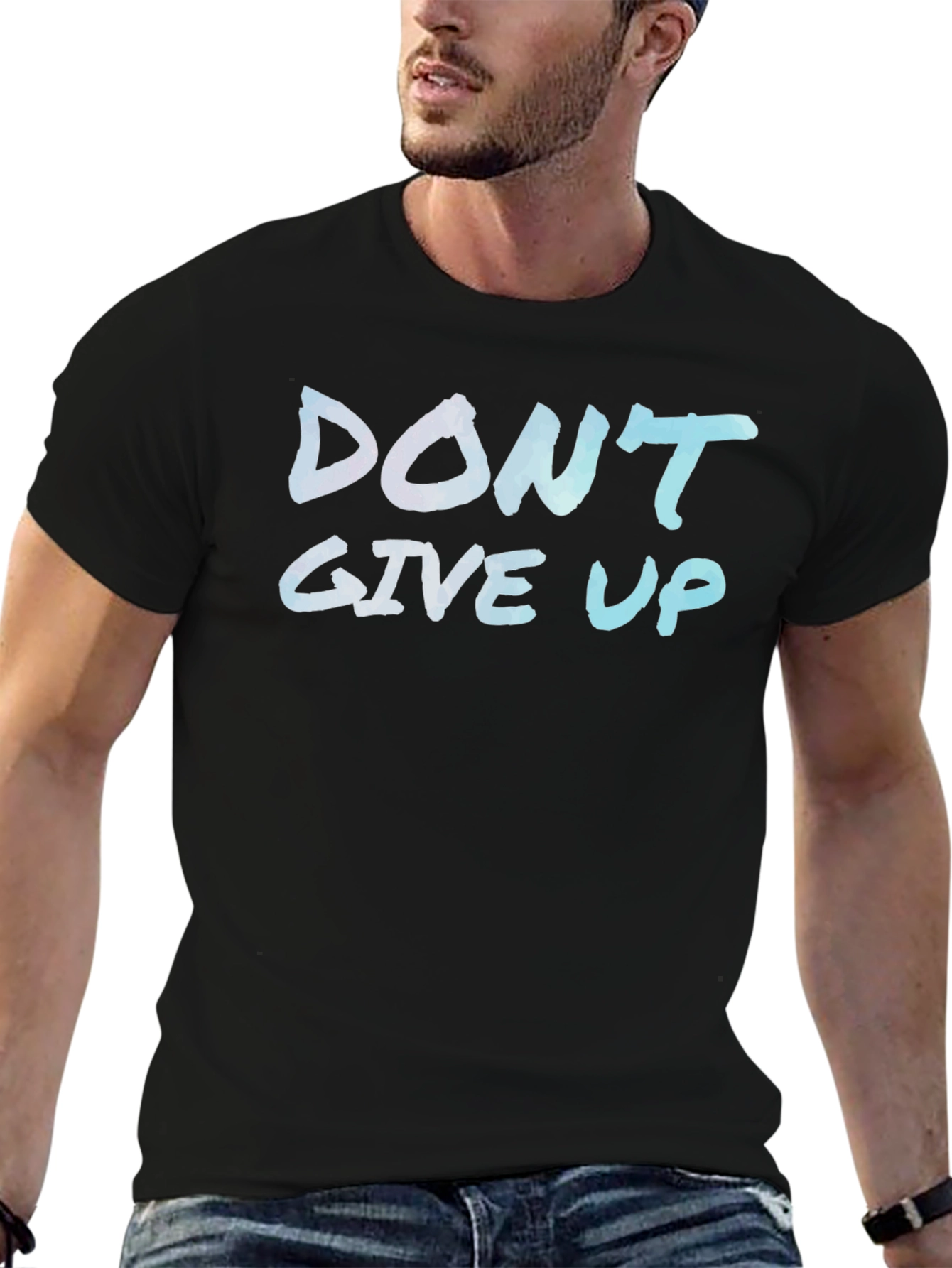 Inspirational Dont Give Up Black Graphic T-Shirt