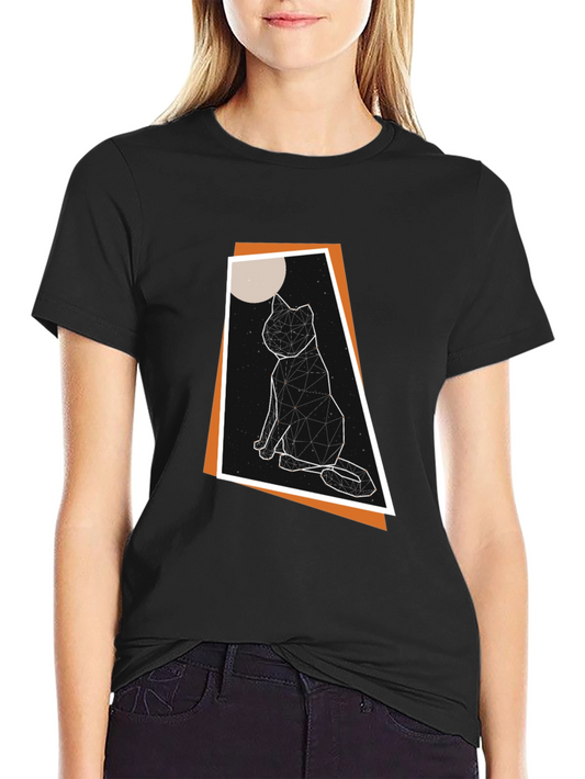 Geometric Cat T-Shirt - Modern Graphic Tee