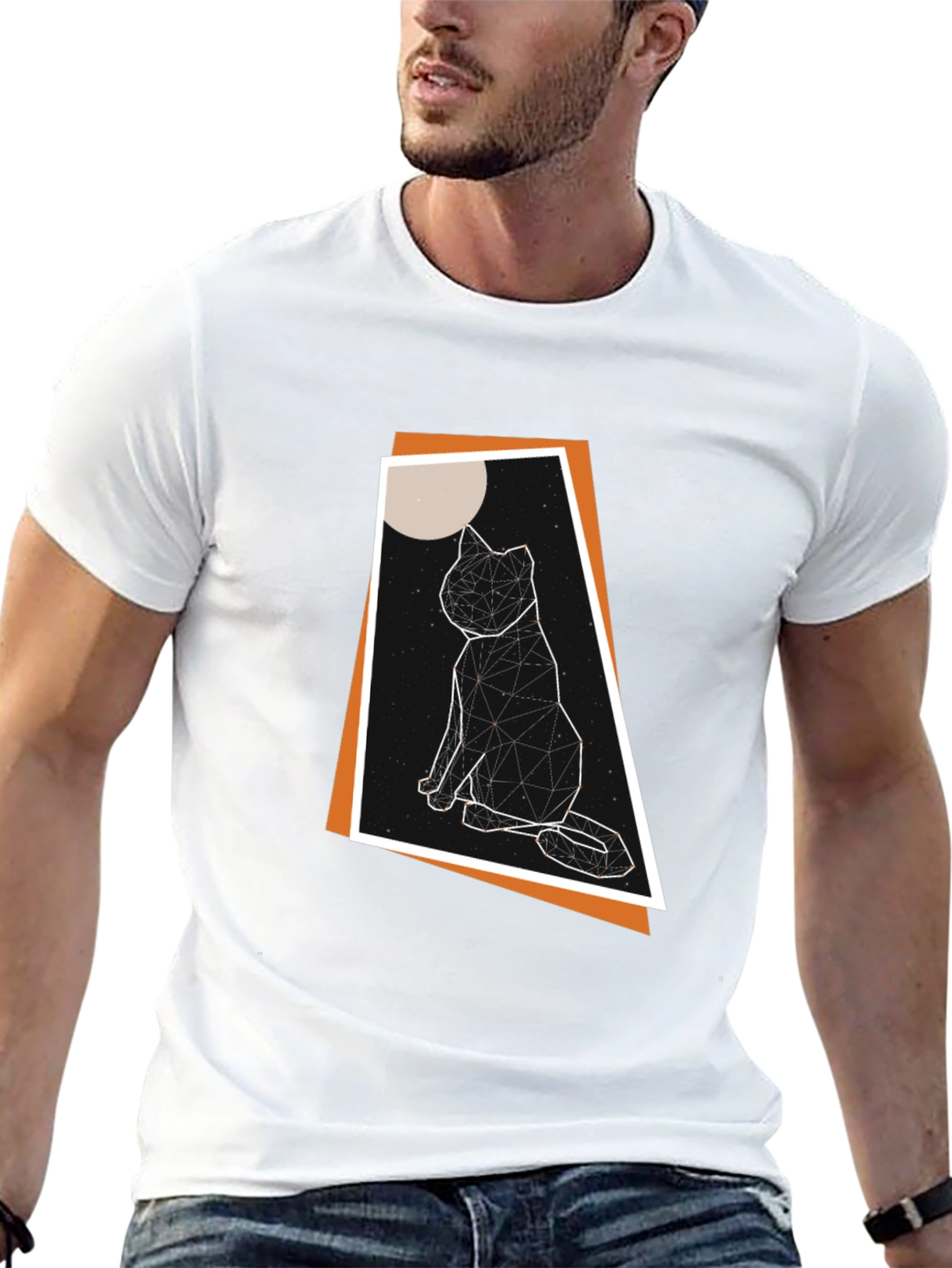 Geometric Cat T-Shirt - Modern Graphic Tee