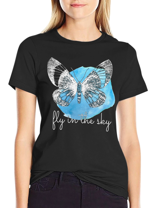 Fly in the Sky Butterfly Graphic T-Shirt - Black