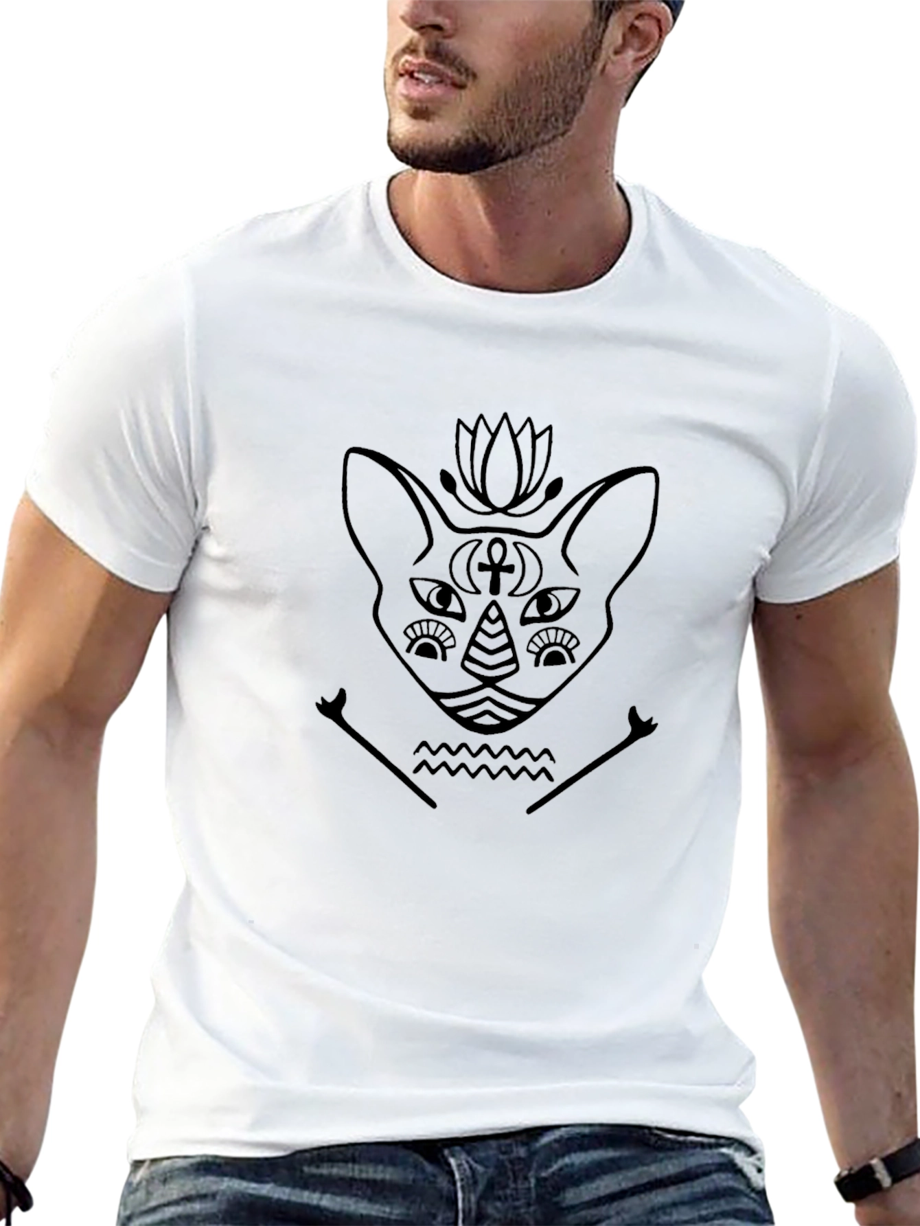 Egyptian Cat Graphic T-Shirt - Black