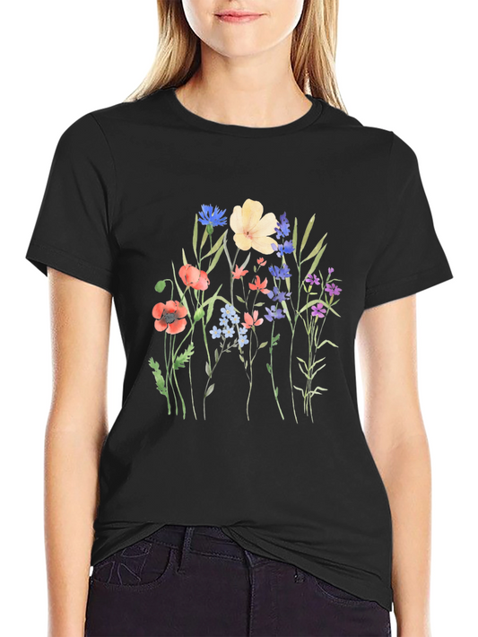 Floral Print Black T-Shirt - Nature Lover Tee