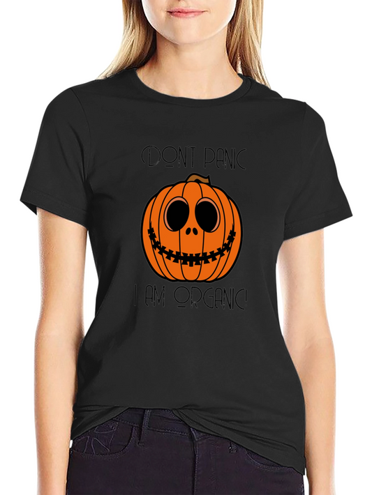 Dont Panic I am Organic Pumpkin Halloween Black T-shirt