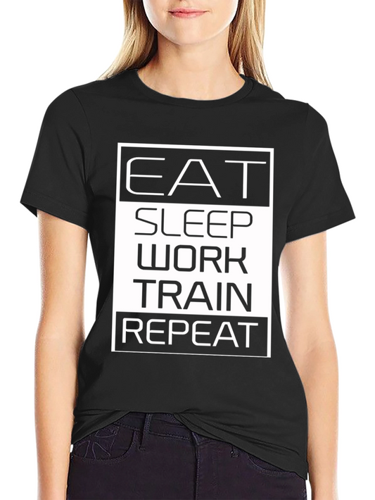 Eat Sleep Work Train Repeat Black Graphic Tee