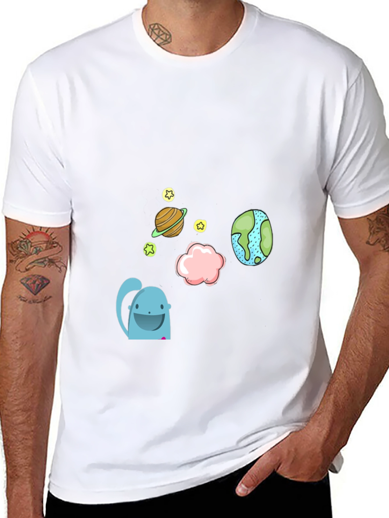 Cartoon Space Graphic Black T-Shirt