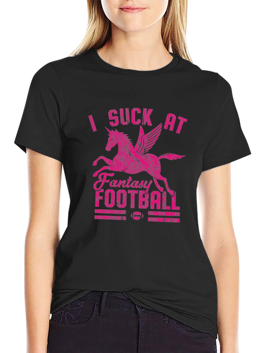 I Suck at Fantasy Football Pink Unicorn Graphic T-Shirt