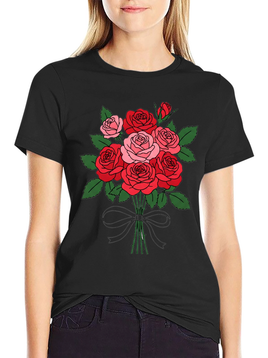 Floral Bouquet T-Shirt: Roses and Bow