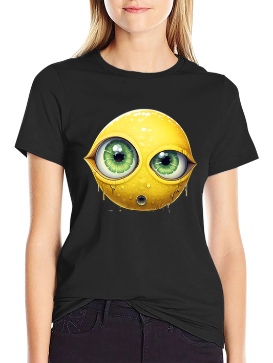 Emoji Lemon With Eyes Graphic Black Tee