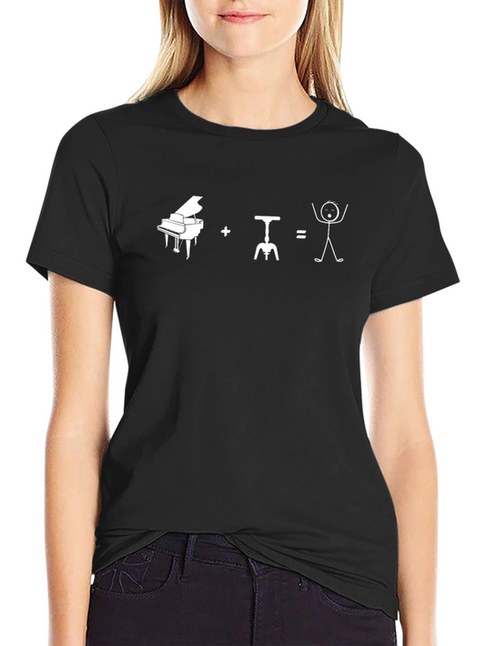 Funny Piano Wine Equals Stick Figure Graphic T-Shirt