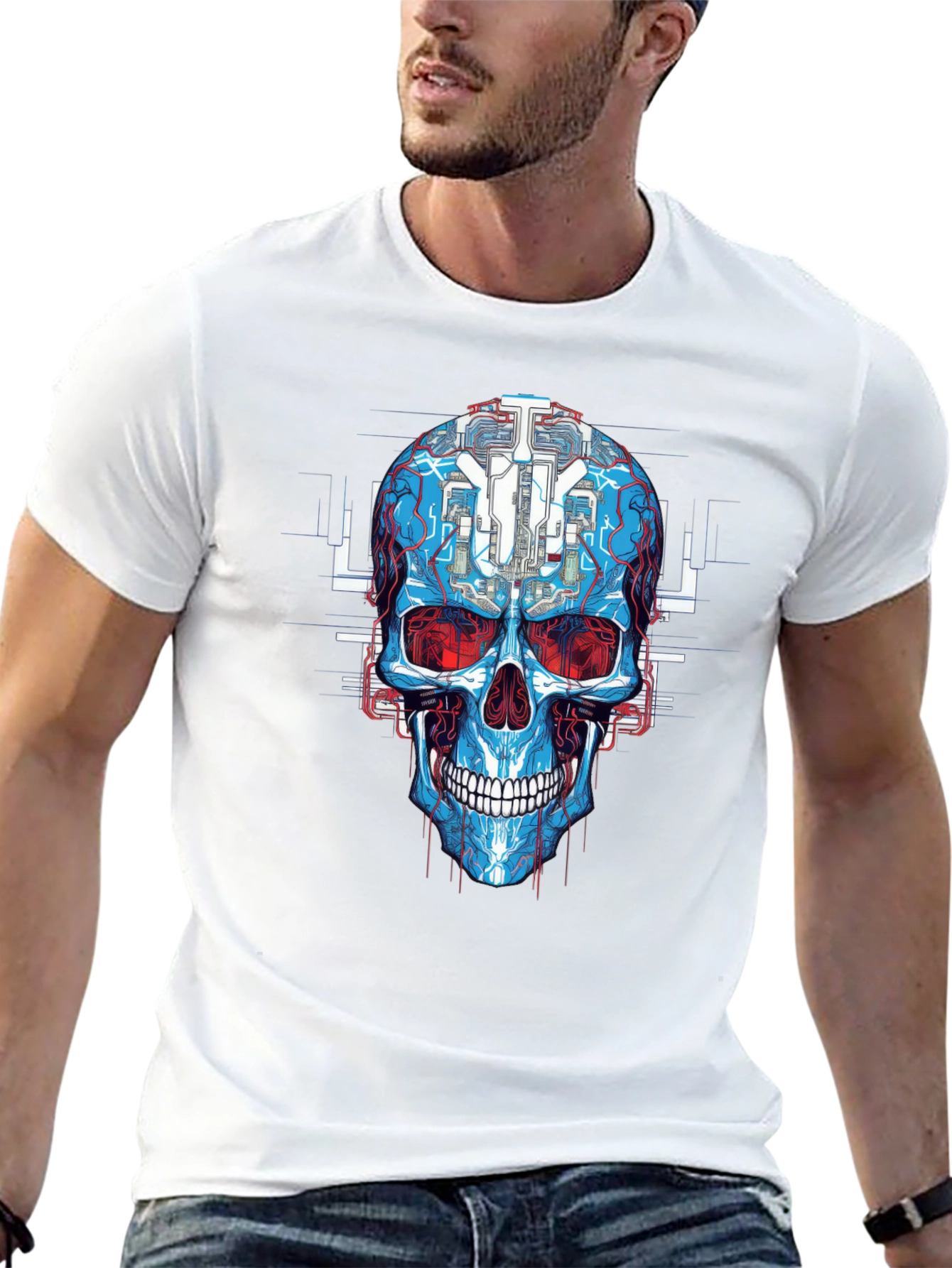 Cyberpunk Skull Graphic Tee - Futuristic Design