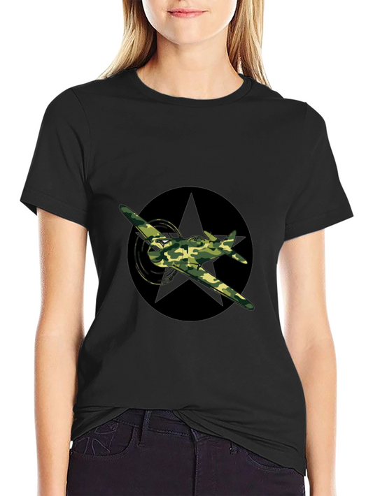 Camo Airplane Black T-Shirt