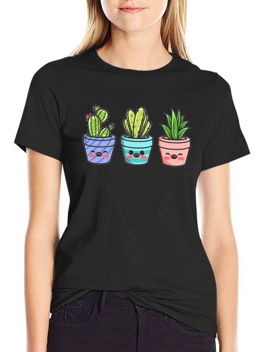 Kawaii Cactus T-Shirt: Cute Potted Plants Graphic Tee