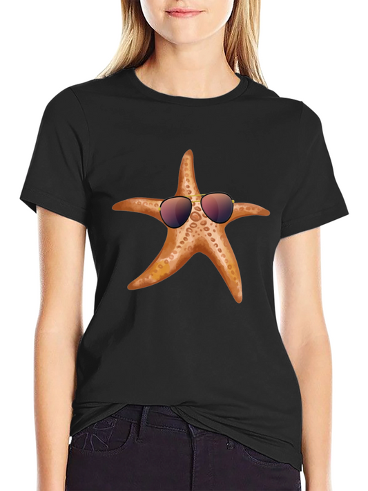 Cool Starfish Graphic Tee - Black Cotton T-Shirt