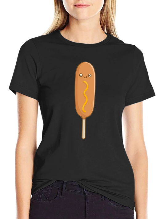 Funny Cartoon Corn Dog Graphic T-Shirt