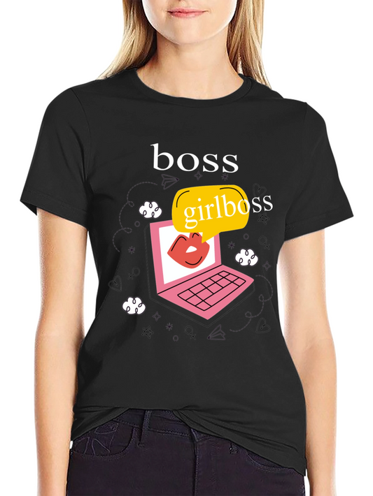 Girlboss Graphic Tee - Trendy Laptop Design T-shirt
