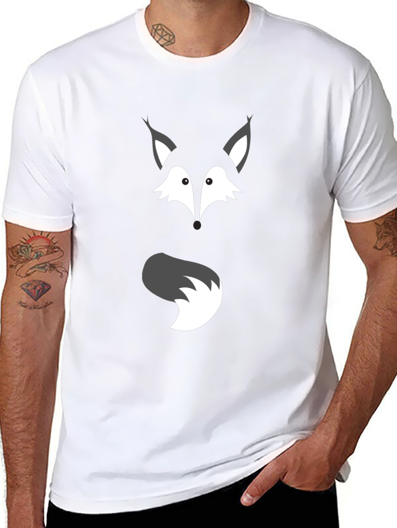 Fox Face & Tail Graphic Black T-Shirt
