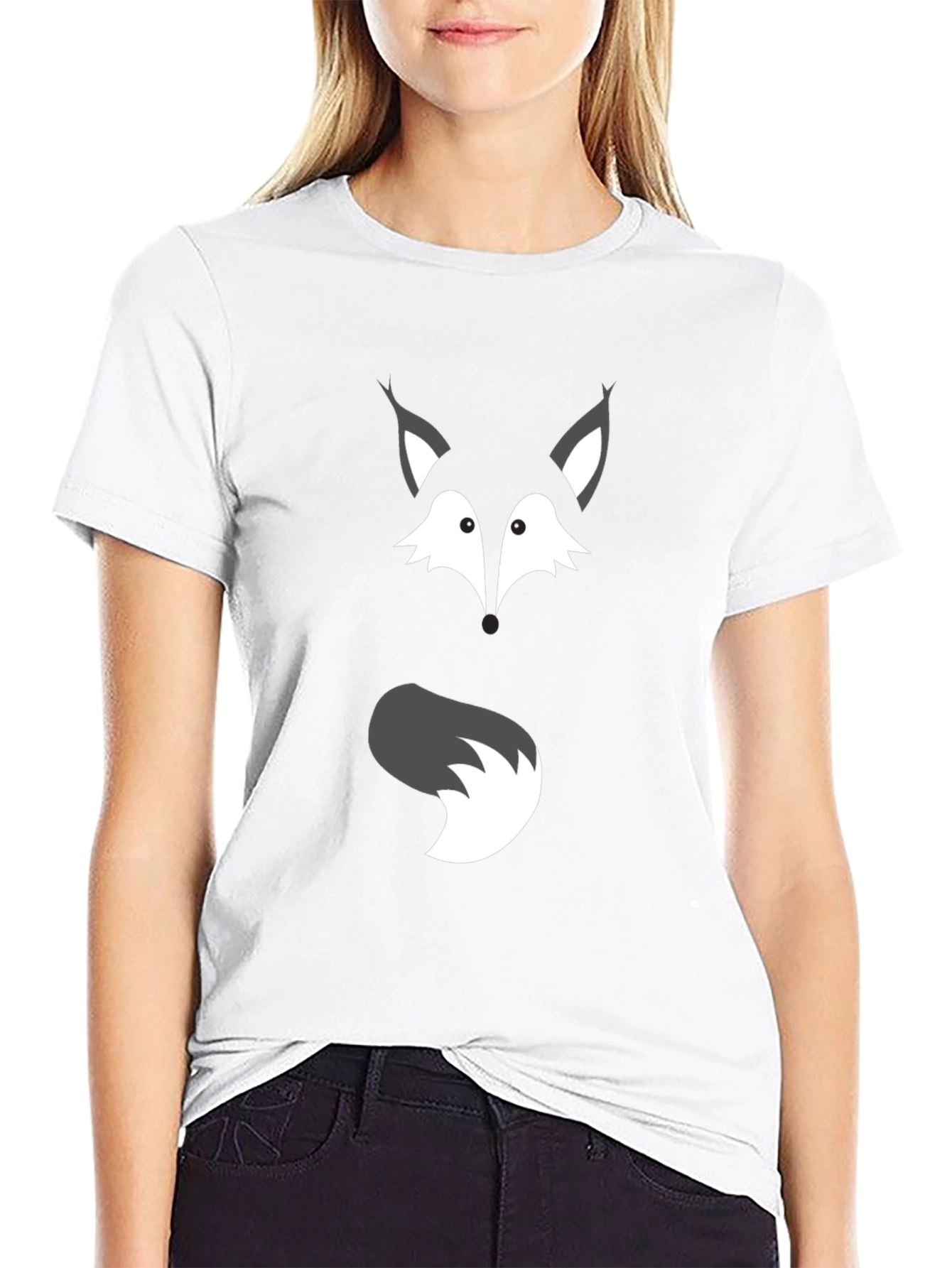 Fox Face & Tail Graphic Black T-Shirt