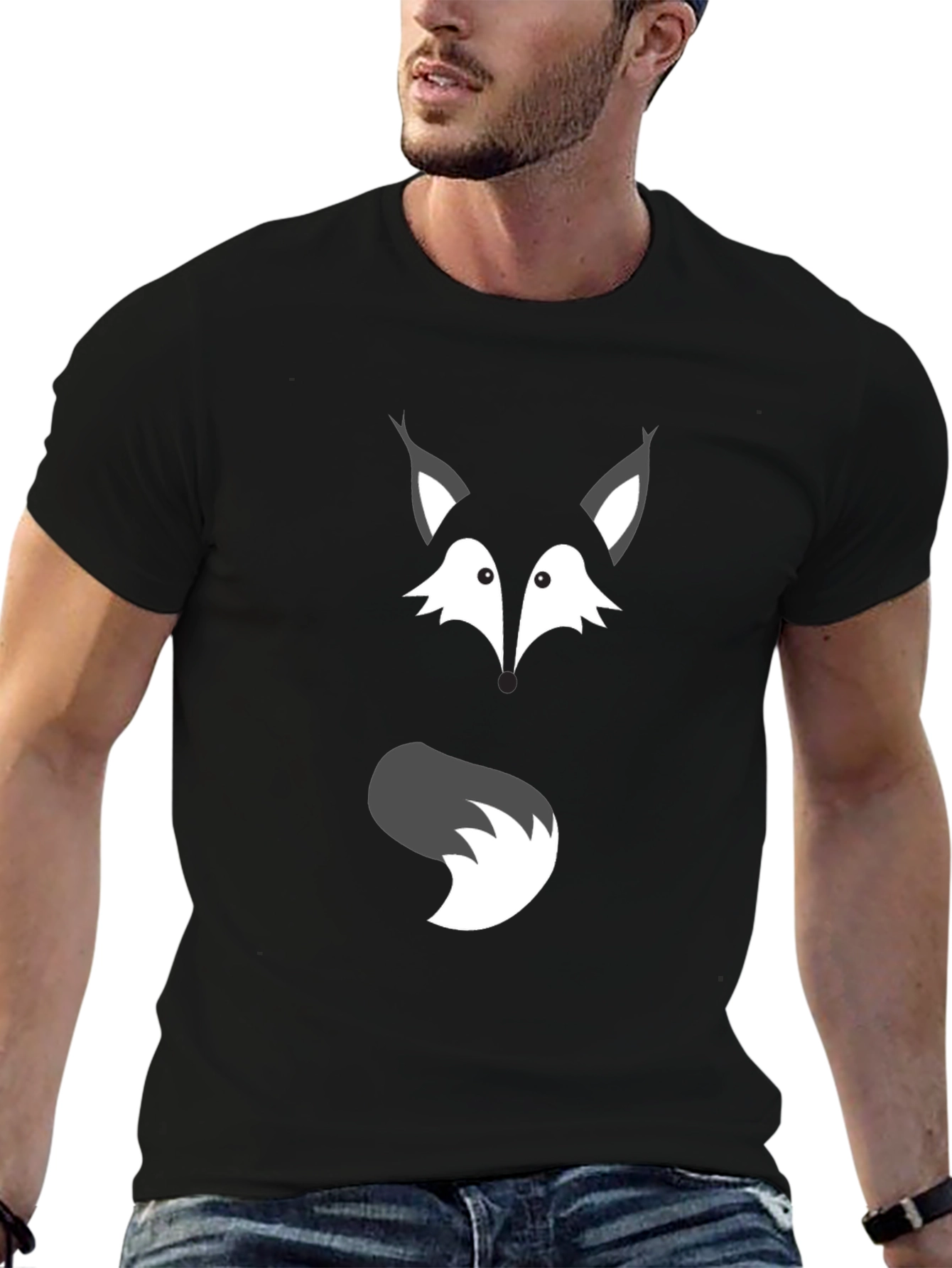 Fox Face & Tail Graphic Black T-Shirt