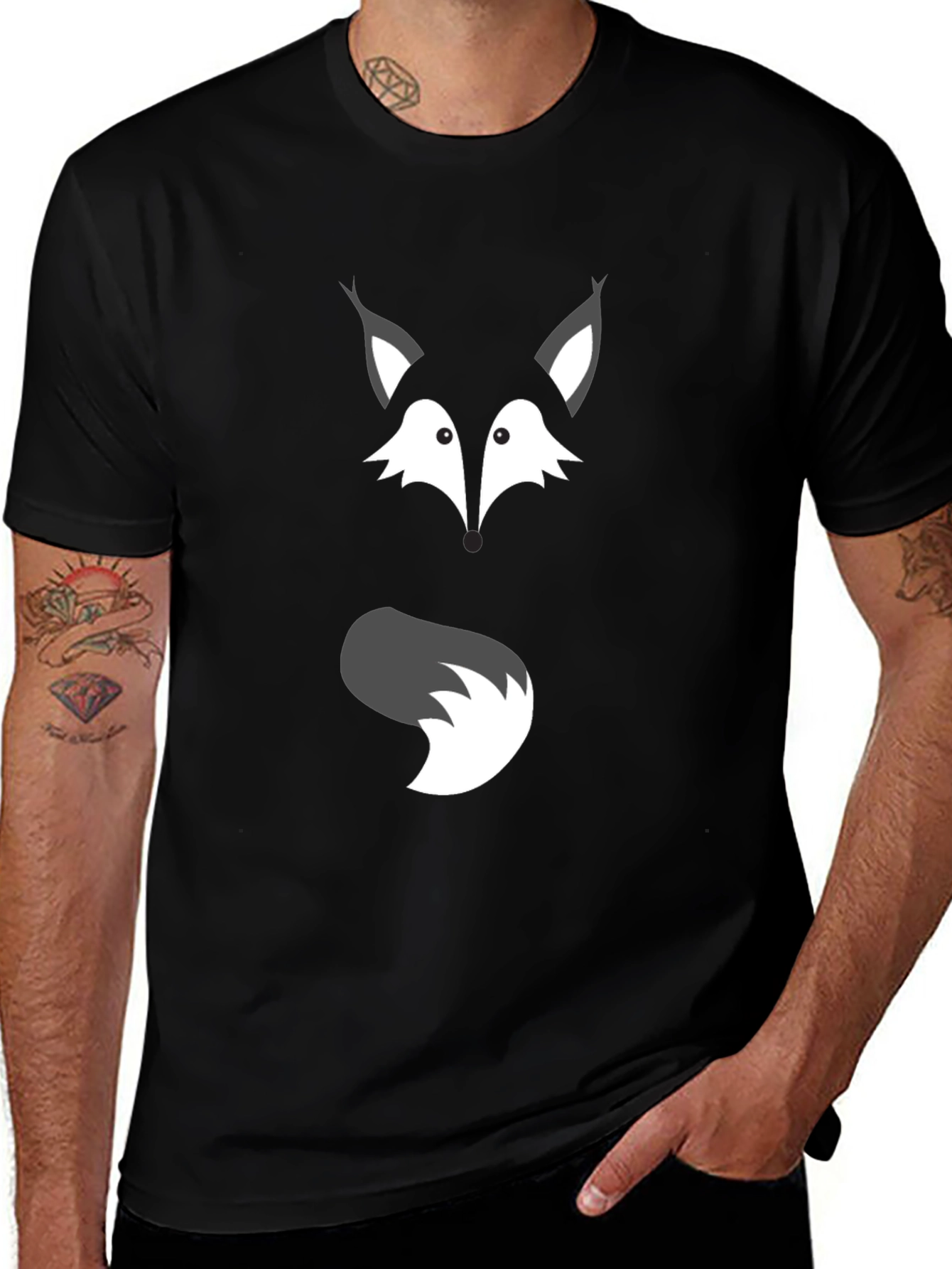 Fox Face & Tail Graphic Black T-Shirt