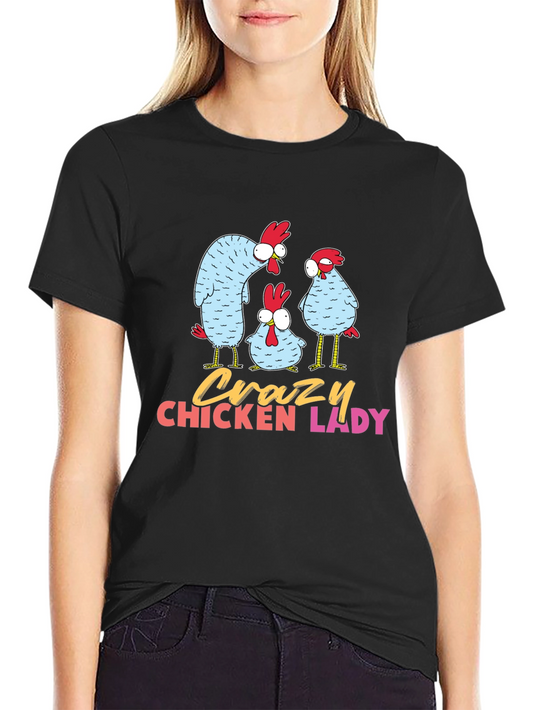 Crazy Chicken Lady Graphic T-Shirt - Black