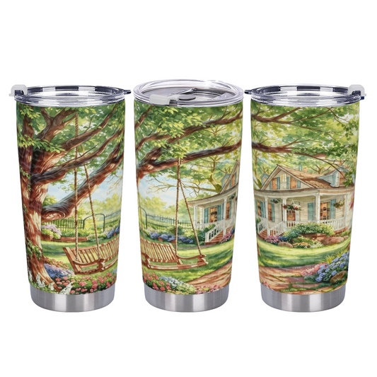 Serene Summer Garden Tree Swing Cozy Nature Tumbler