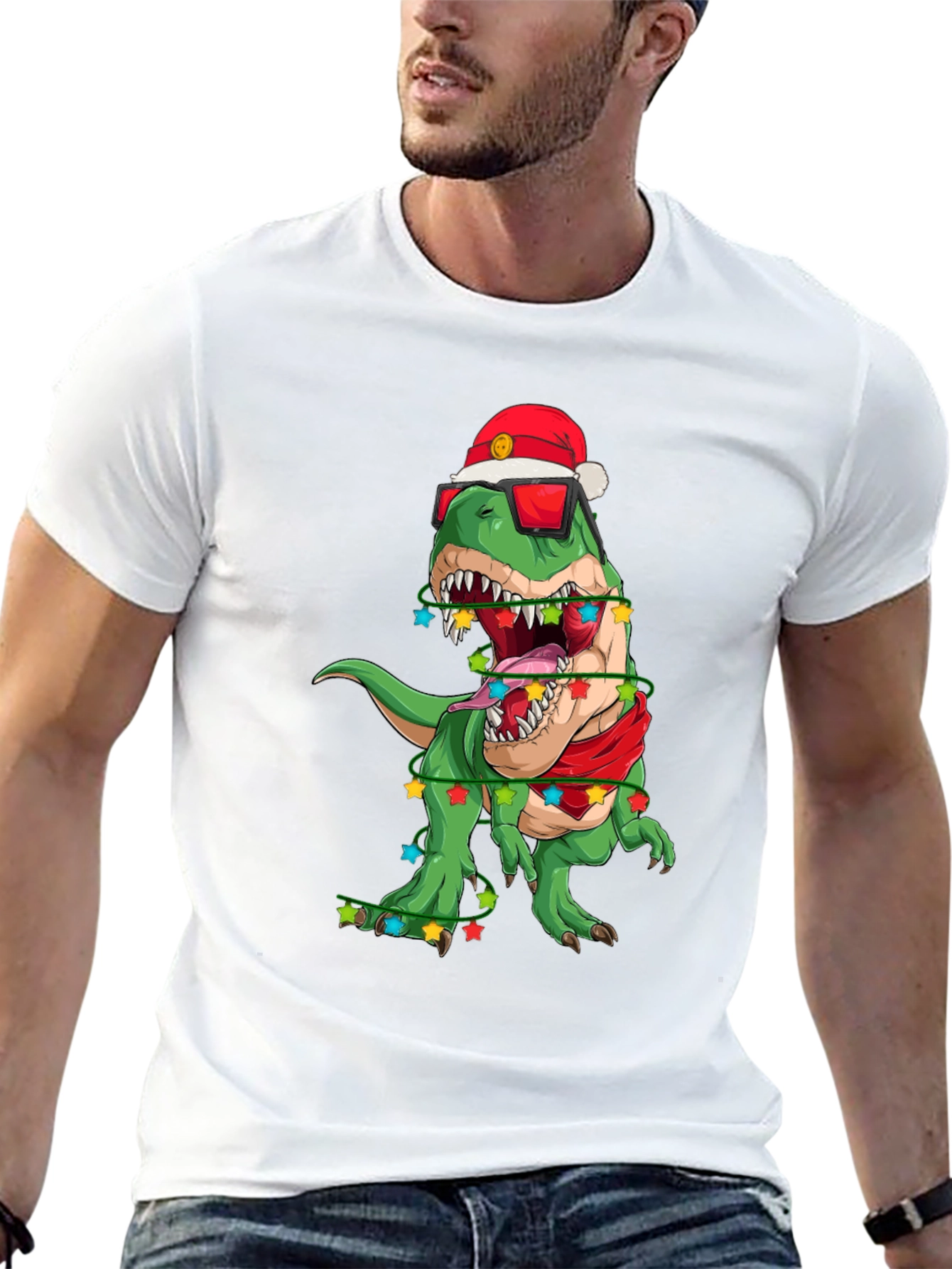 Festive Dinosaur T-Shirt: Holiday T-Rex in Santa Hat