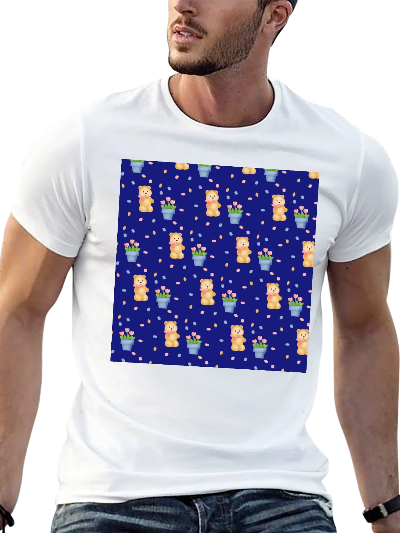 Teddy Bear & Flower Pattern Tee