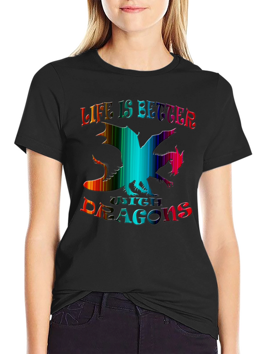 Life is Better with Dragons Black Graphic Tee
