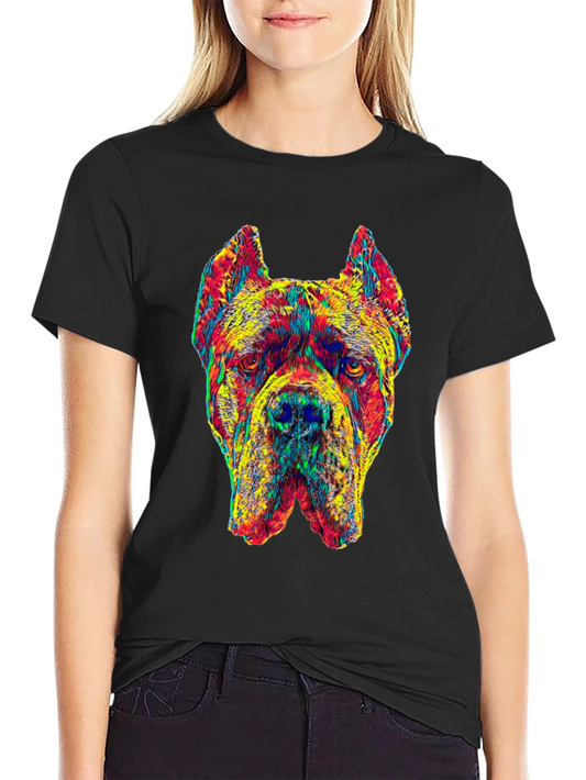 Colorful Dog Graphic Black T-Shirt