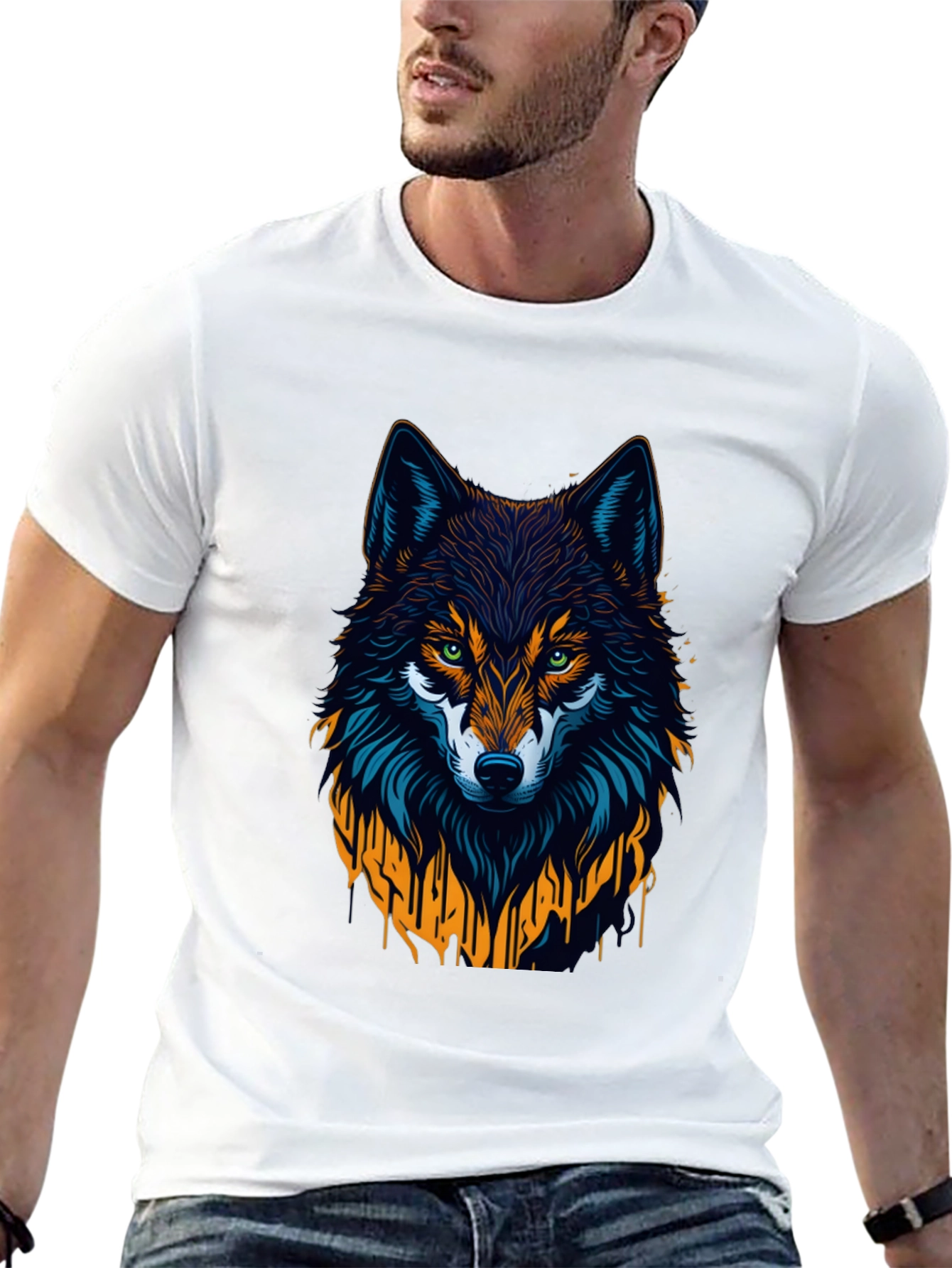 Wolf Graphic Print Tee - Black Crew Neck T-Shirt