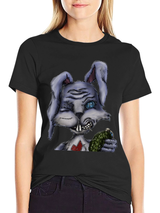 Creepy Cartoon Bunny Black T-Shirt