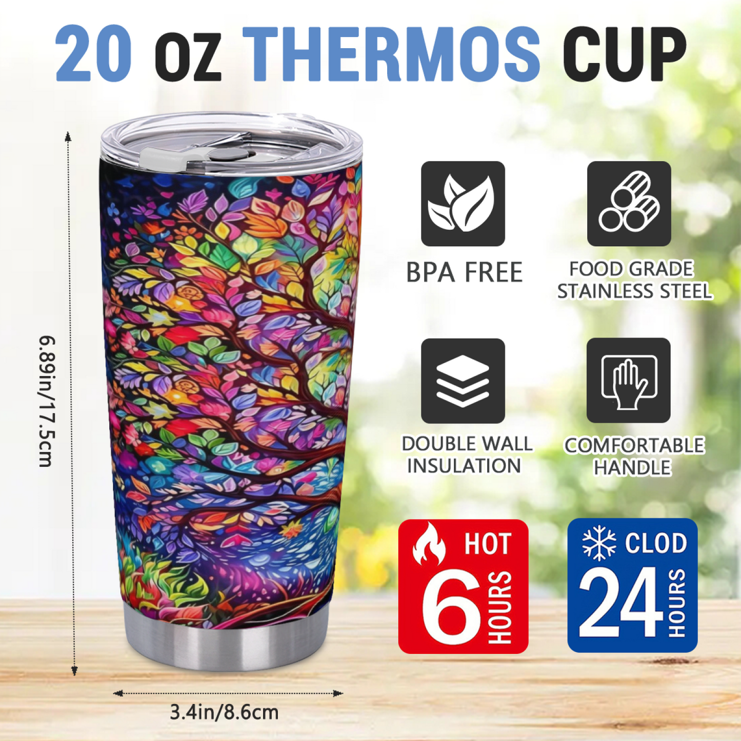 Vibrant Rainbow Glowing Magic Tree Artistic 20oz Tumbler