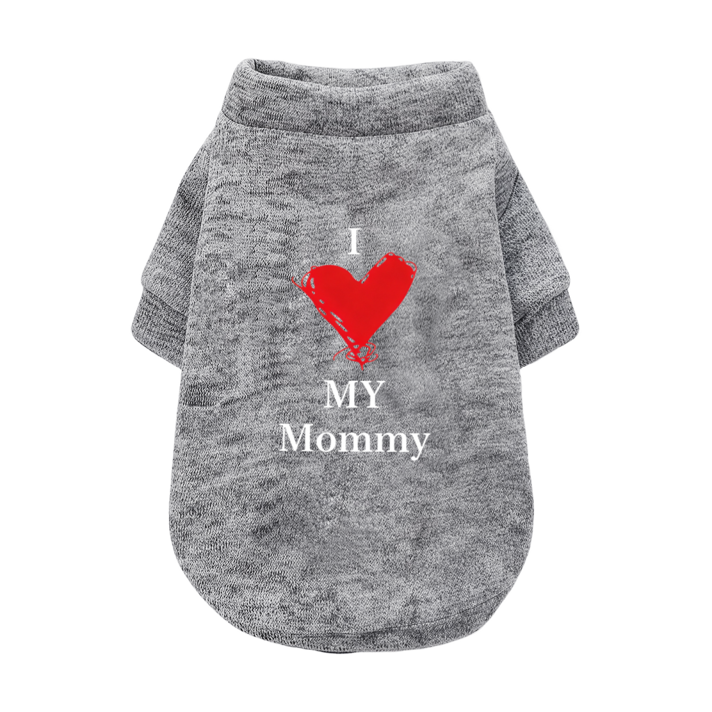 Hand Drawn Red Heart I Love My Mommy Pet Cardigan Sweater, Warm Pet Mom Outfit