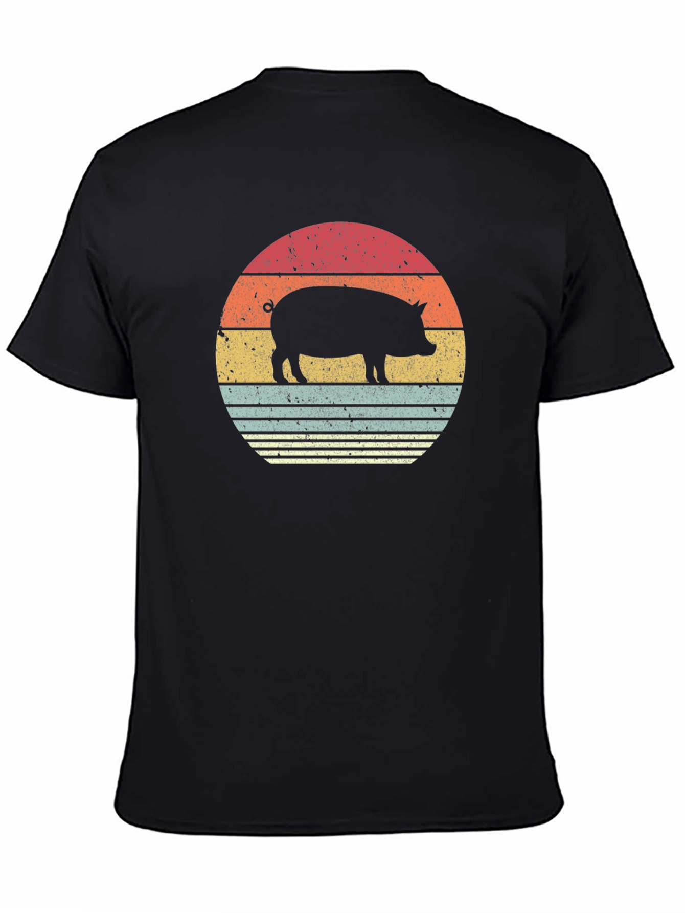 Retro Pig Sunset Graphic T-Shirt - Black