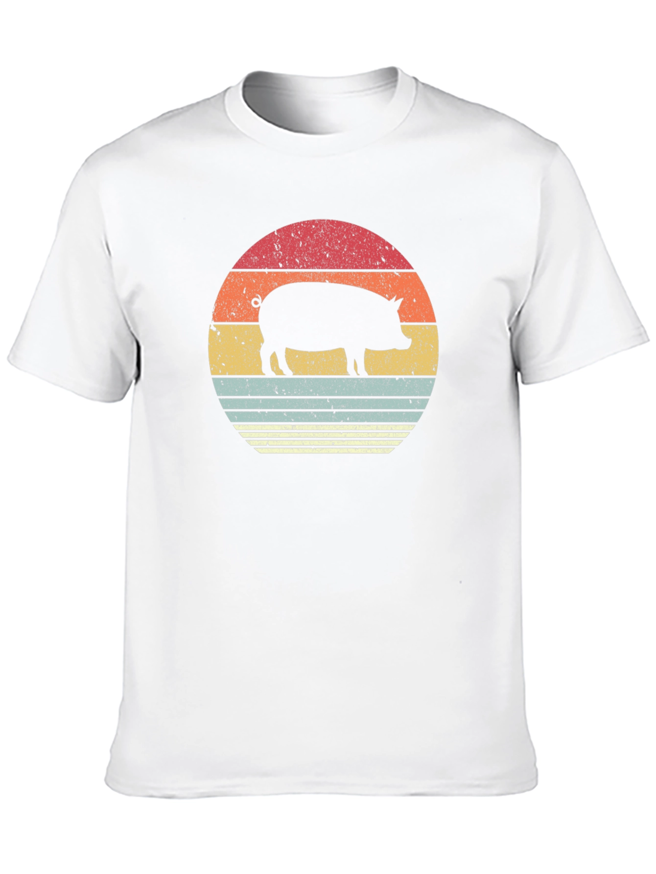 Retro Pig Sunset Graphic T-Shirt - Black