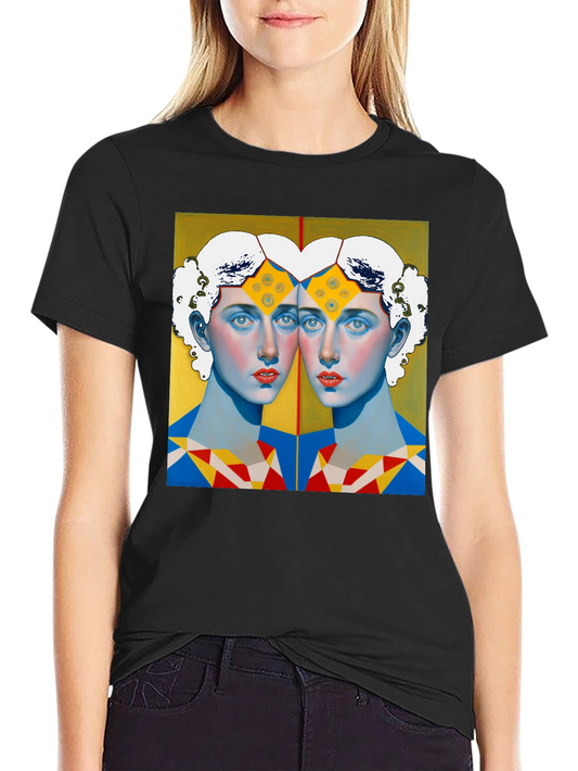 Abstract Twin Portrait Graphic Tee - Unisex Black T-Shirt