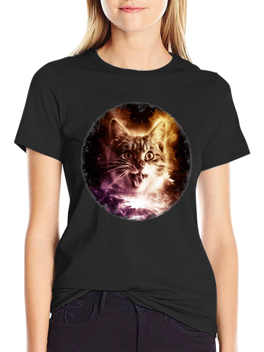 Cosmic Cat Graphic Tee - Black Short Sleeve