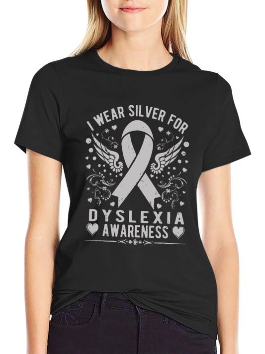 Dyslexia Awareness Silver Ribbon Black Tee